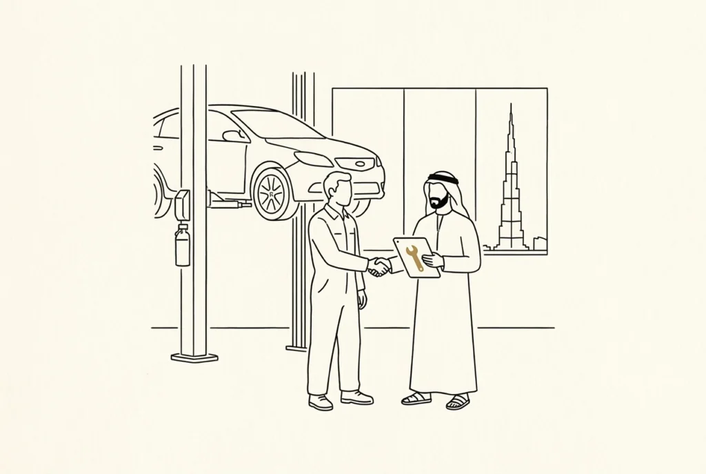 Professional header image for informative article: Vehicle Repairs in Dubai: The Complete Guide to Car Maint...